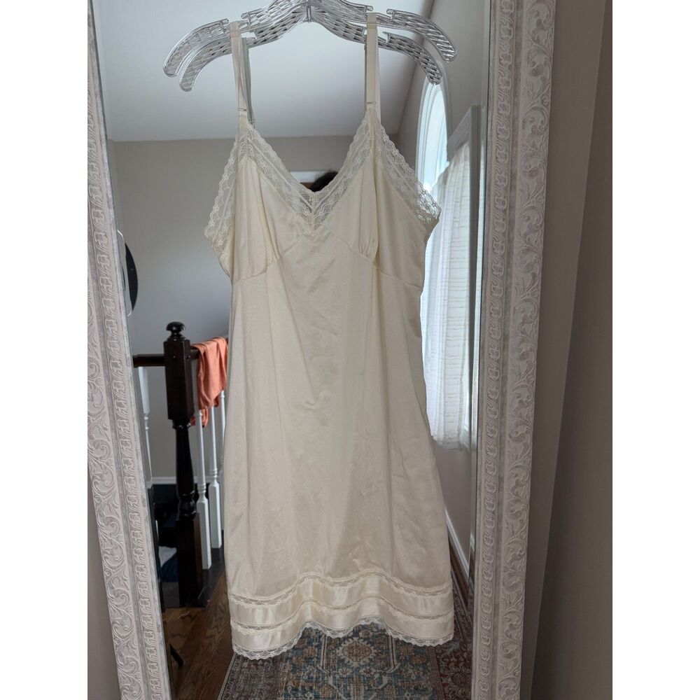 Romantic Vintage Ivory Slip Dress, Lace Trim, Cottagecore, Coquette